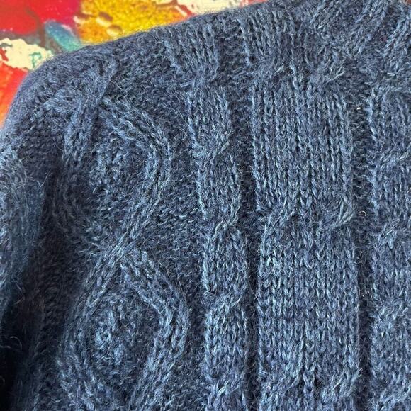 Vintage Knit Knit Mohair Acrylic Blend Chunky Blue Sweater Medium - Picture 5 of 5